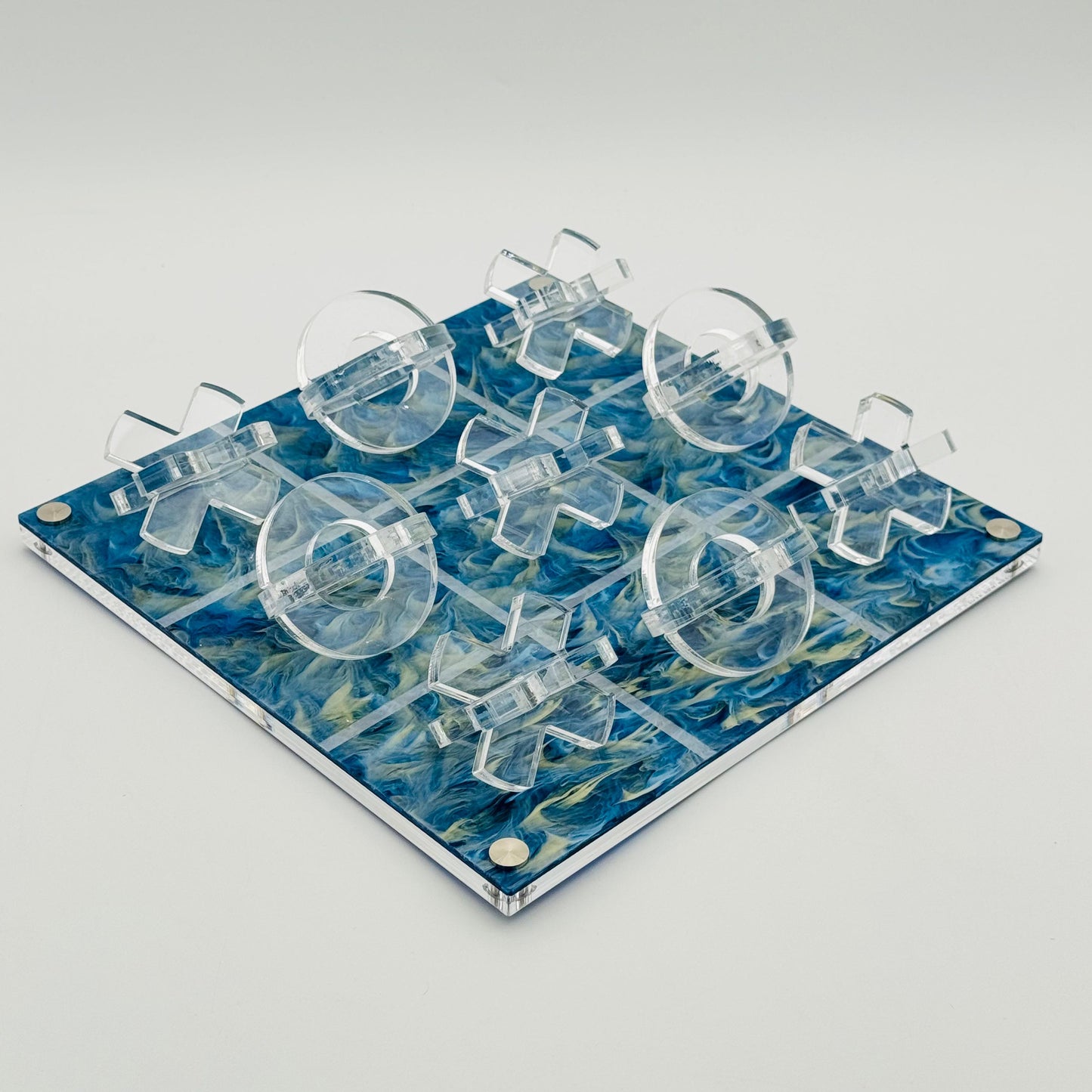 Luxe Dominoes: La Vieja 3D Blue Swirl Tic Tac Toe