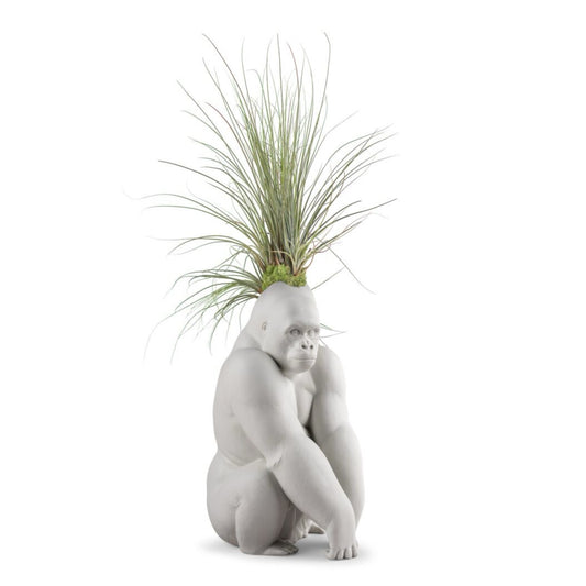 Lladró: Gorilla Garden Figurine. Matte White. Plant the Future