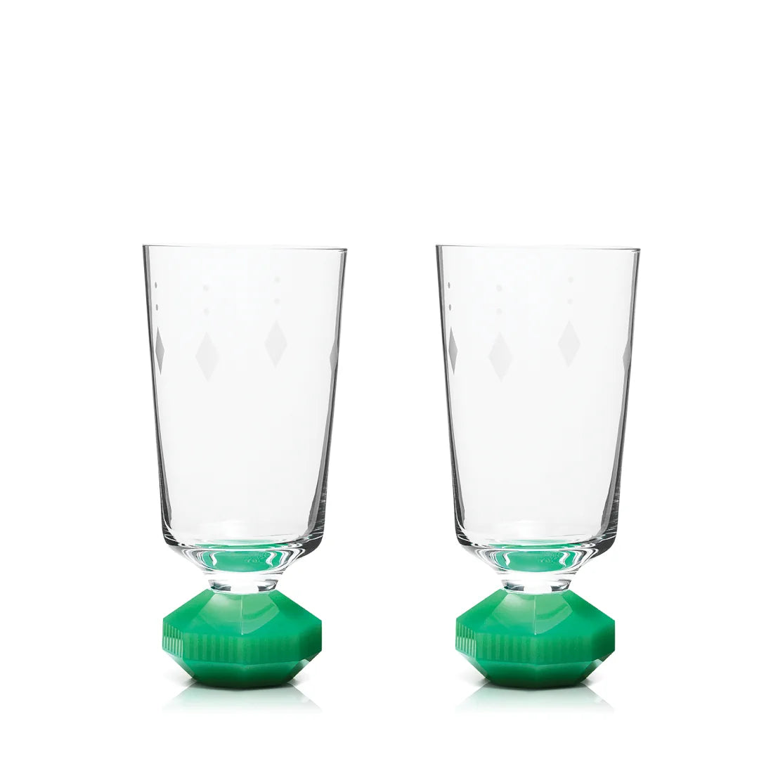 Reflections: Chelsea Tall Crystal Glass set of 2 Clear/ Mint