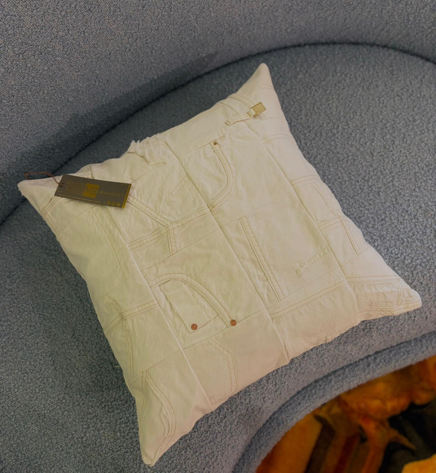 Miriam Budet: Denim Patched Pillow White