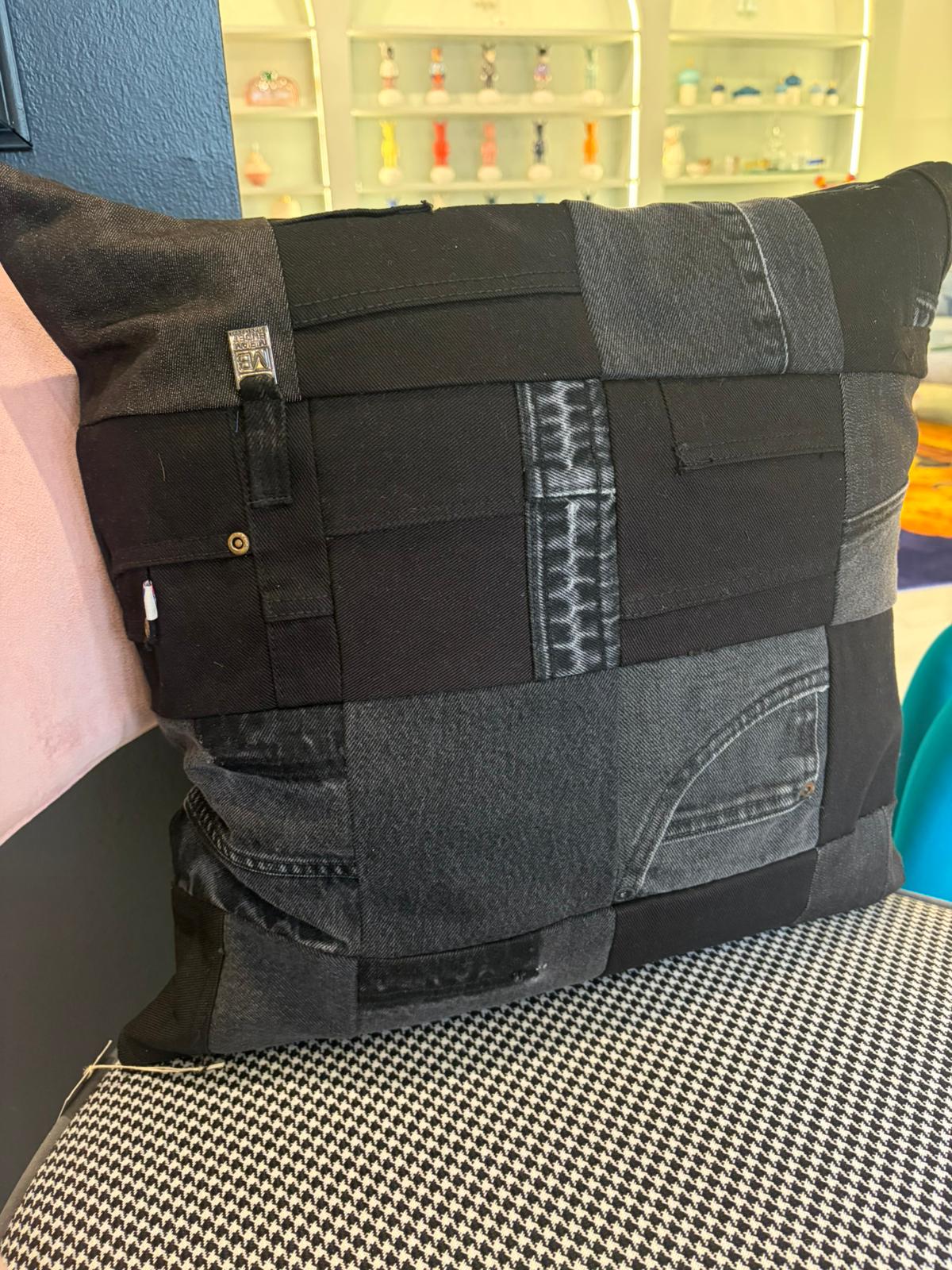 Miriam Budet: Denim Patched Pillow Black