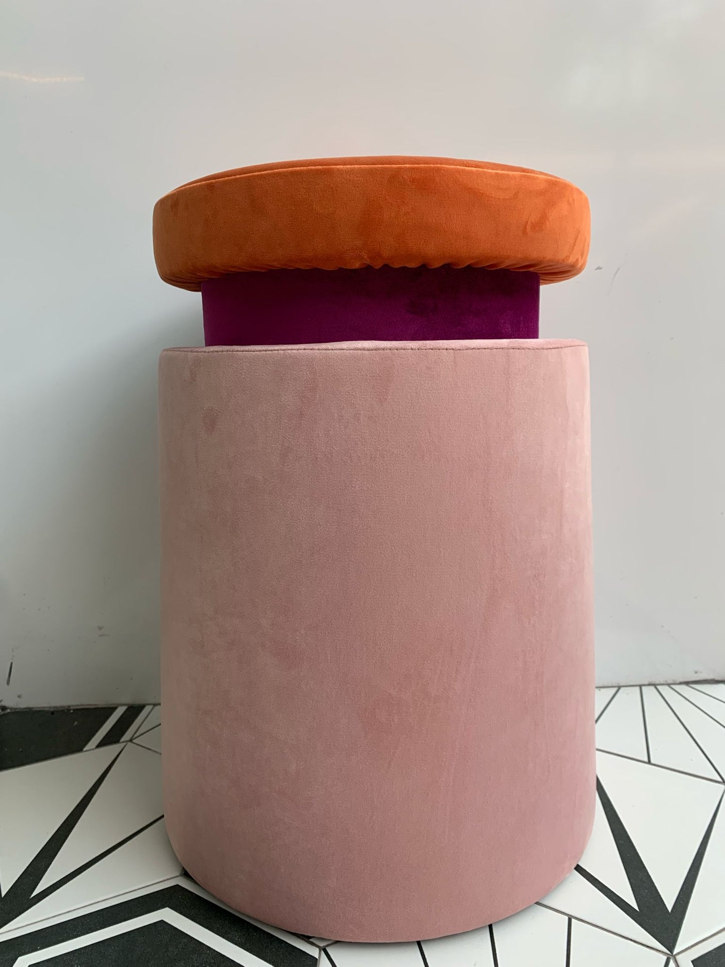 Henry Dean: Velvet Ottoman - Blush & Rust