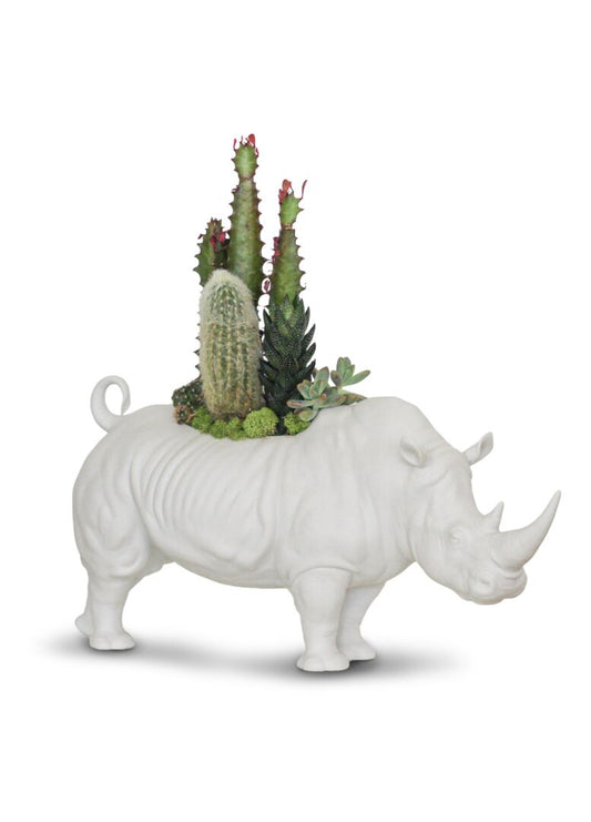Lladró: Rhino Garden Figurine. Matte White. Plant the Future