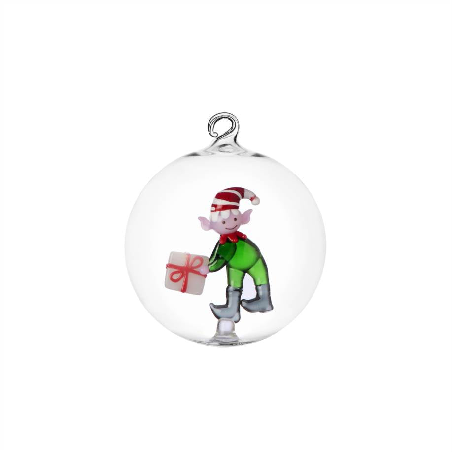Ichendorf: Christmas Tales Xmas Ball Green Elf with Gift