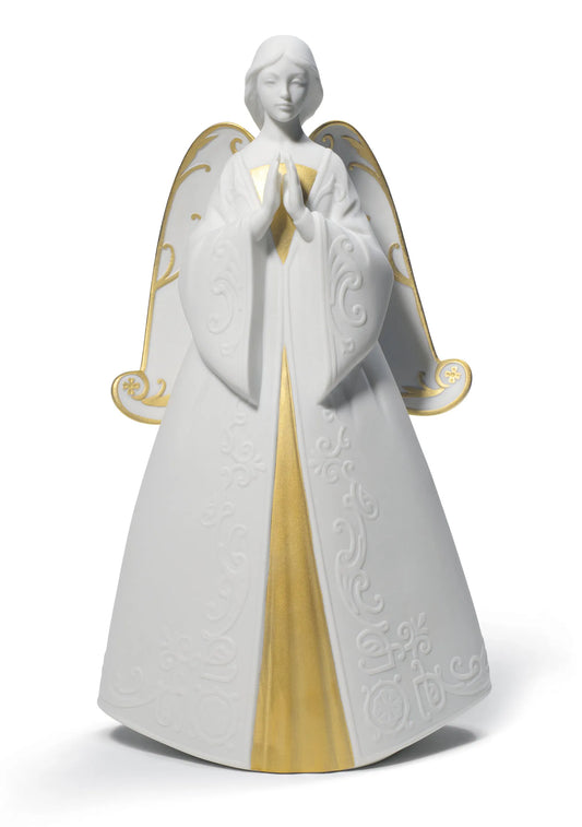 Lladró: Praying Cantata Angel Christmas Ornament. Golden Lustre