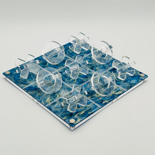 Luxe Dominoes: La Vieja 3D Blue Swirl Tic Tac Toe