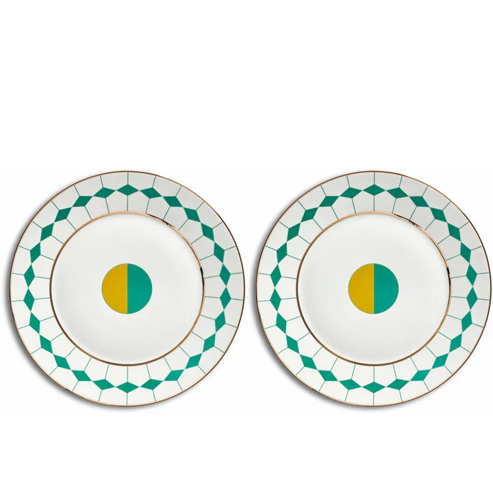 Reflections: Ponta Dessert Plate set of 2 Green/ Yellow/ Gold