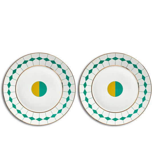 Reflections: Ponta Dessert Plate set of 2 Green/ Yellow/ Gold