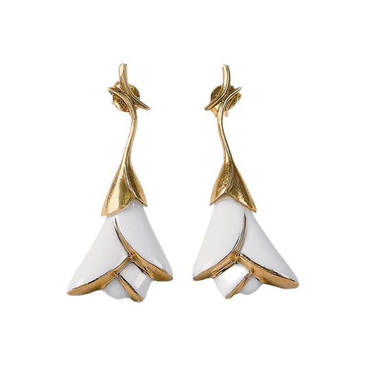 Lladró Jewelry:  Heliconia Short White Earring.
