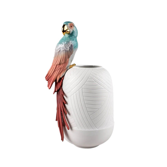 Lladró: Macaw Bird Vase. Red