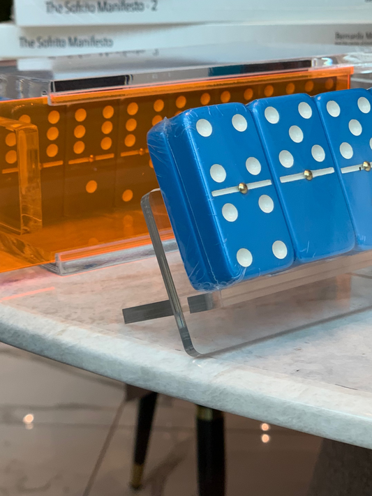 LUXE DOMINOES: EL CATIRE NEON ORANGE WITH BLUE TILES