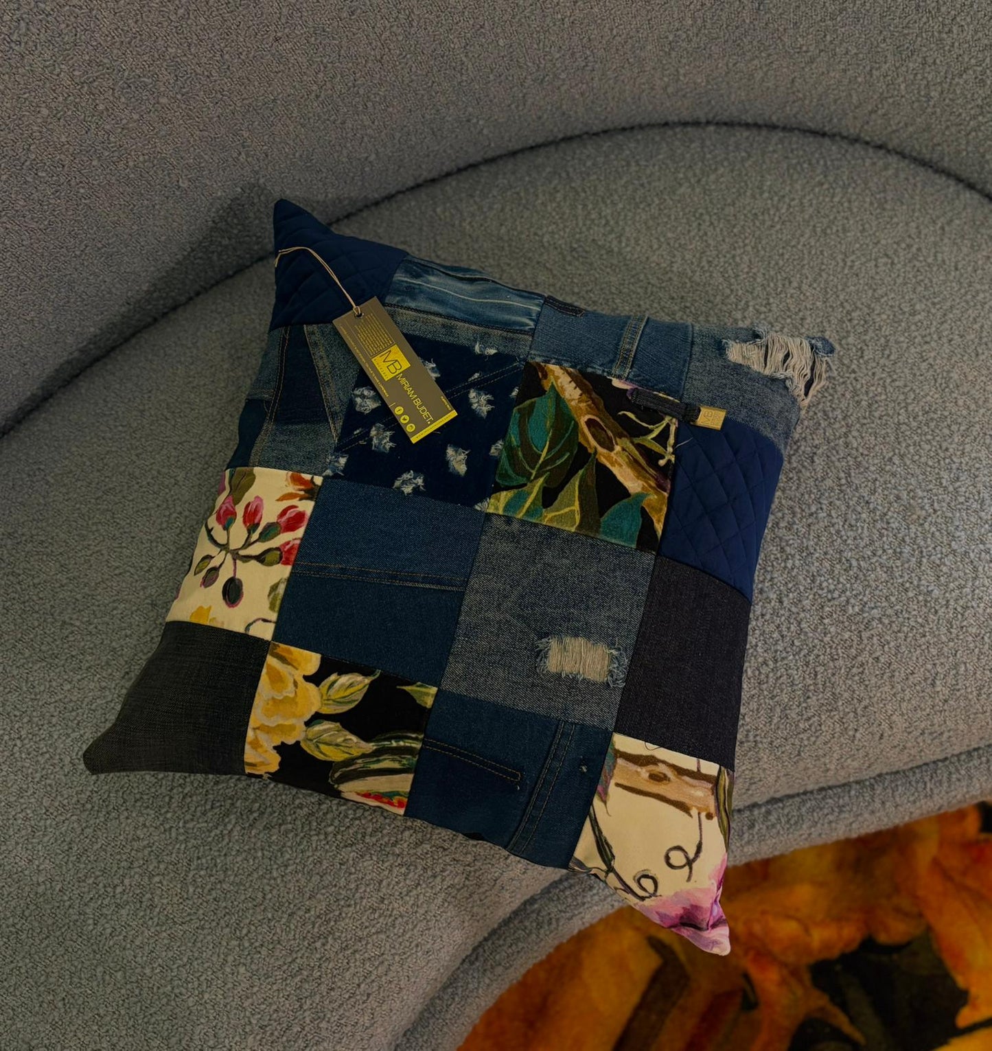 Miriam Budet: Denim Patched Pillow Multicolor