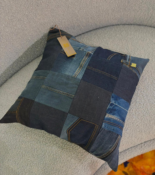 Miriam Budet: Denim Patched Pillow Jean Dark