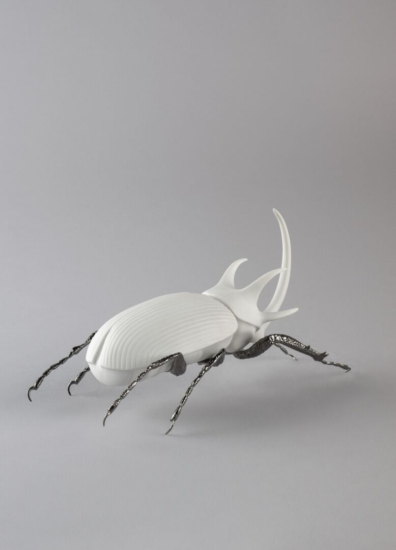 Lladró: Rhinoceros Beetle Figurine. Matte White