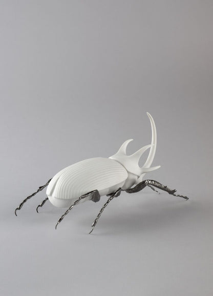 Lladró: Rhinoceros Beetle Figurine. Matte White