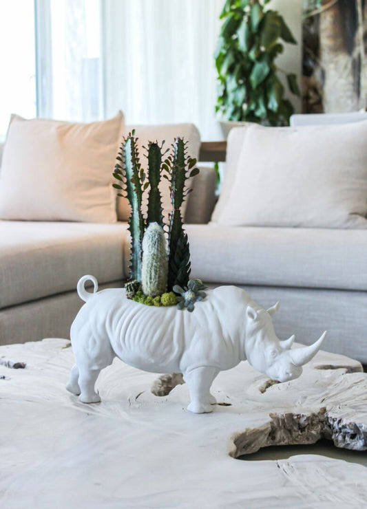 Lladró: Rhino Garden Figurine. Matte White. Plant the Future